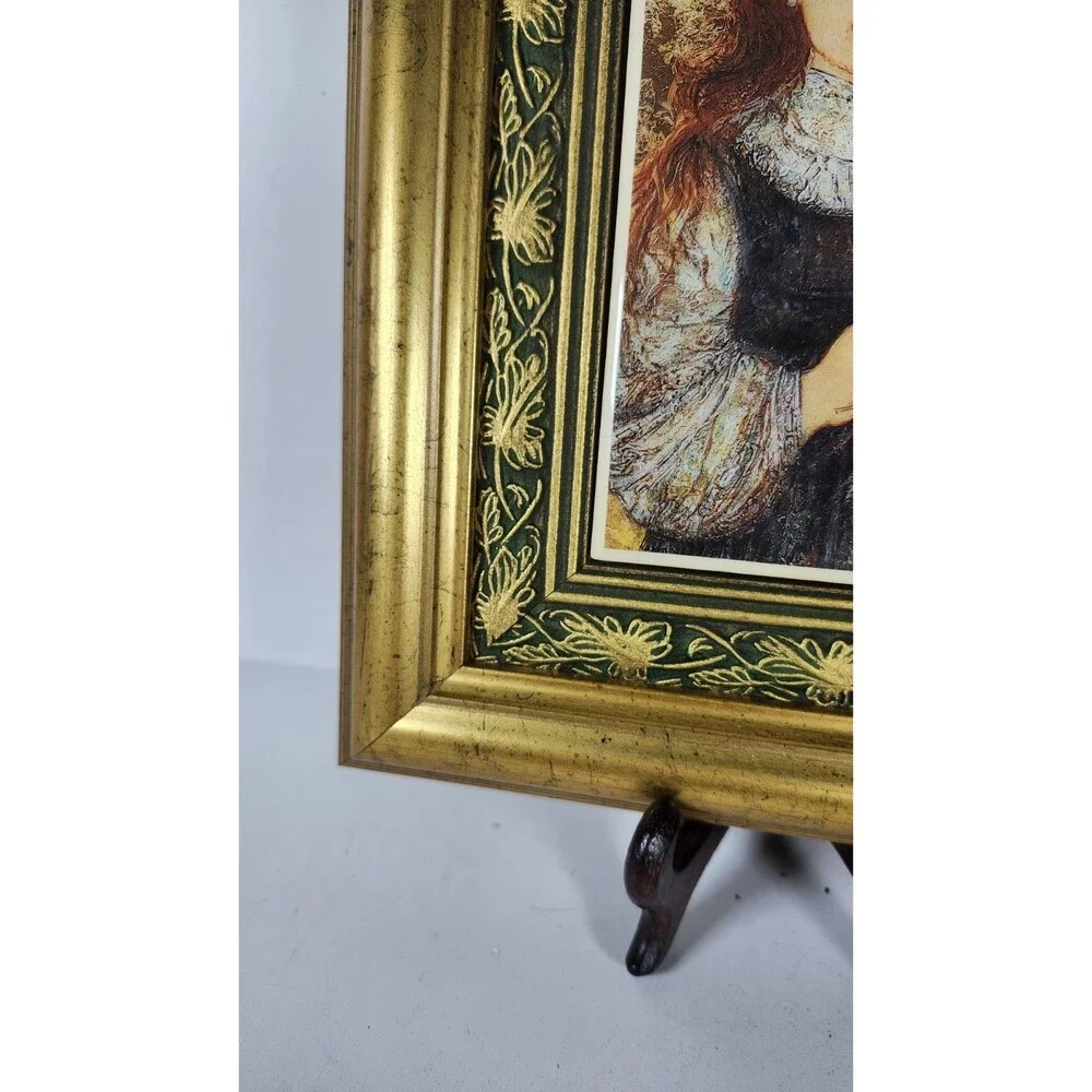 2 Signed Edna Hibel Framed Ceramic Tile Pieces 
